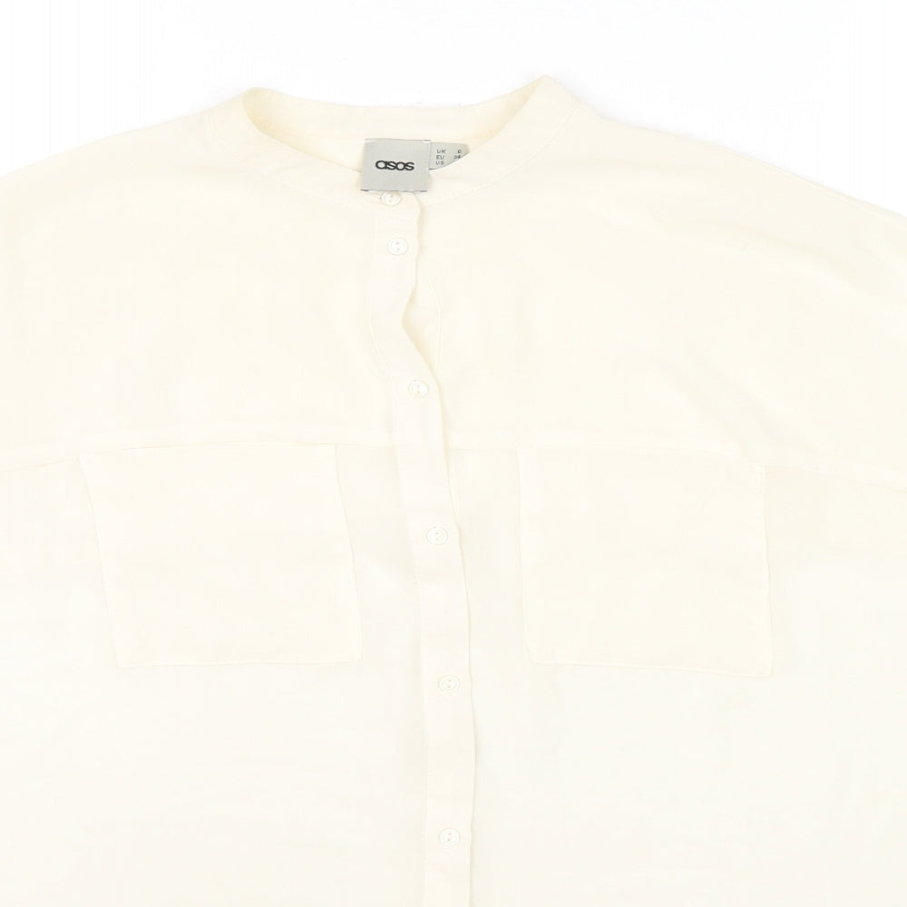 ASOS Womens Ivory Polyester Basic Button-Up Size 6 Round Neck - Sheer