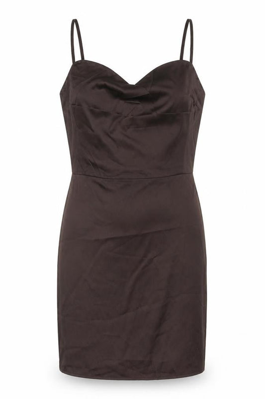 Parisian Signature Womens Brown Polyester Slip Dress Size 12 Cowl Neck Zip