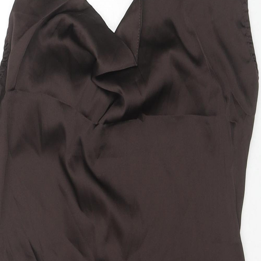 PARISIAN SIGNATURE Womens Brown Polyester Slip Dress Size 12 Cowl Neck Zip