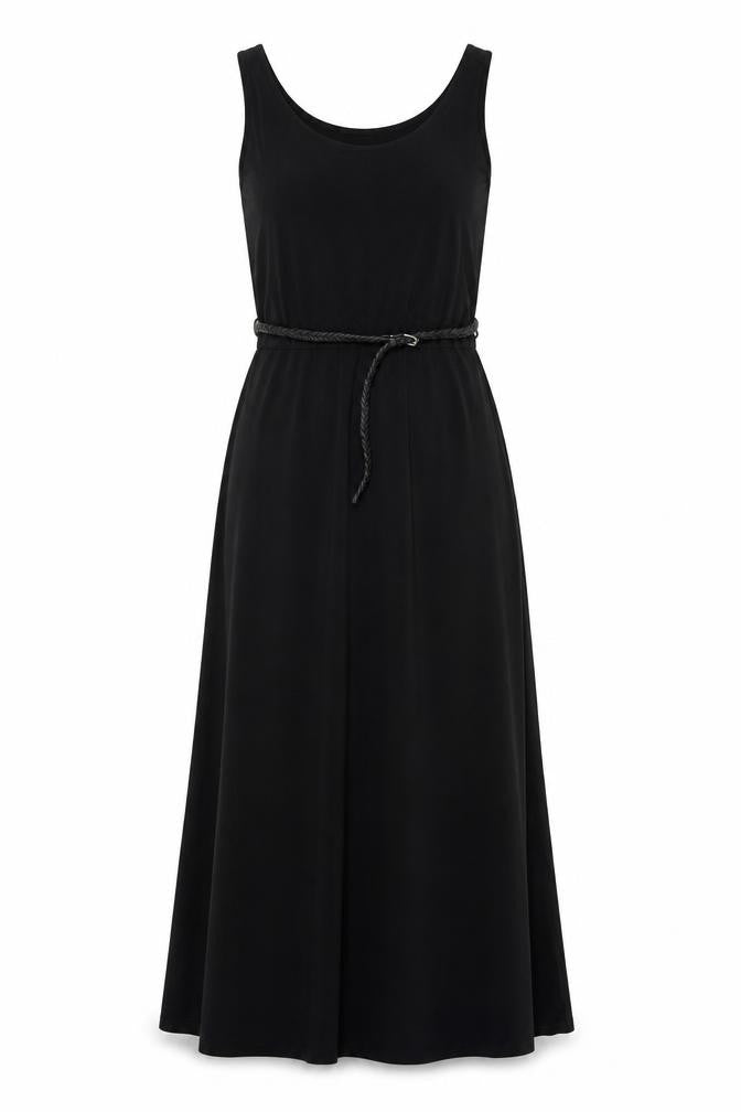 Cristina B. Womens Black Polyester Maxi Size S Round Neck Pullover - Belted