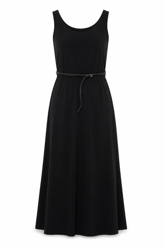 Cristina B. Womens Black Polyester Maxi Size S Round Neck Pullover - Belted