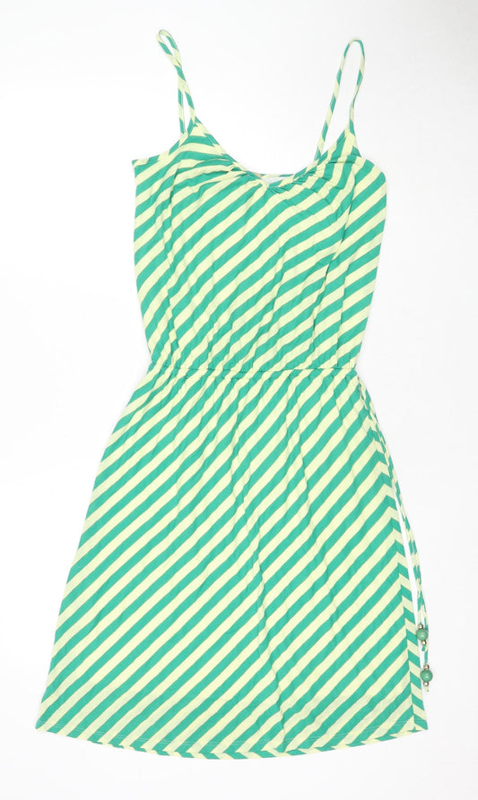 Ella Moss Womens Green Striped Polyester Tank Dress Size S V-Neck Pullover - Glitter