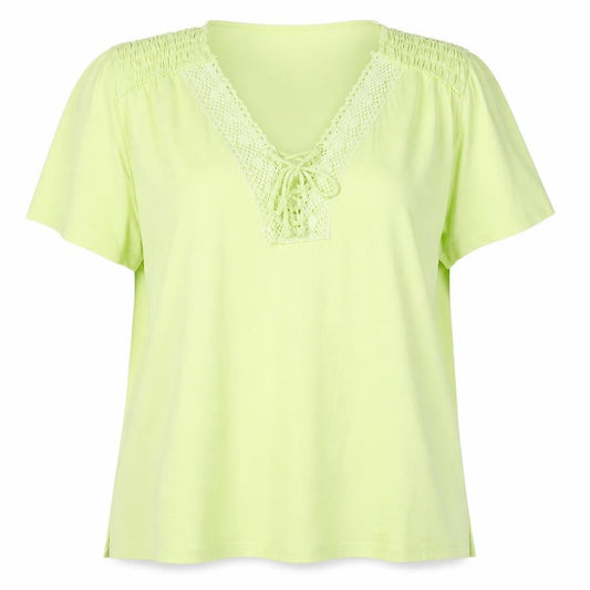 Stephanie Rogers Womens Green Cotton Basic T-Shirt Size 3XL V-Neck