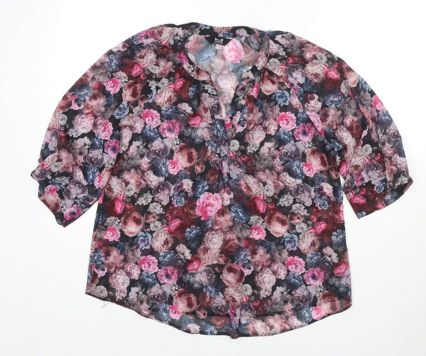 K&D London Womens Multicoloured Floral Polyester Basic Blouse Size 10 V-Neck