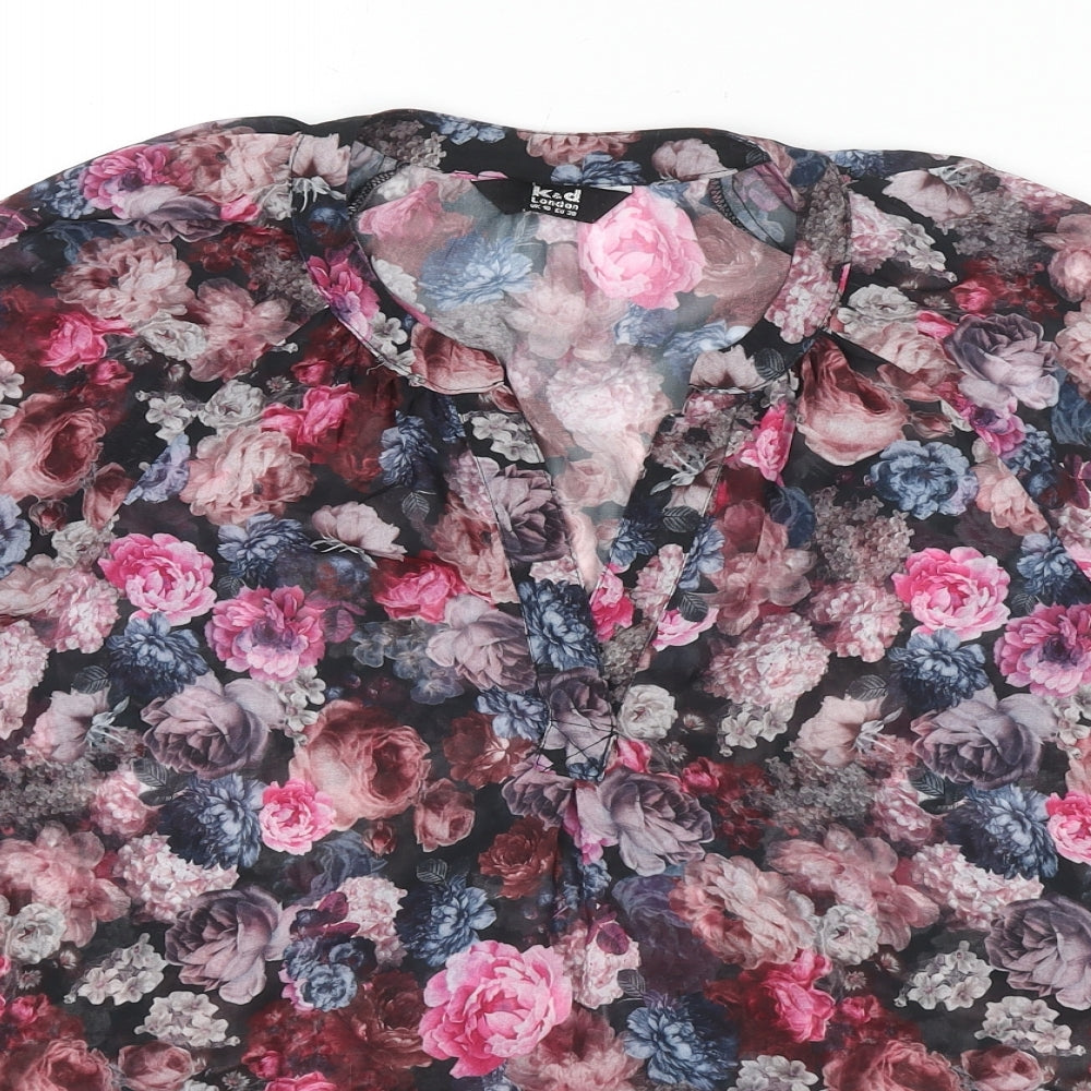 K&D London Womens Multicoloured Floral Polyester Basic Blouse Size 10 V-Neck