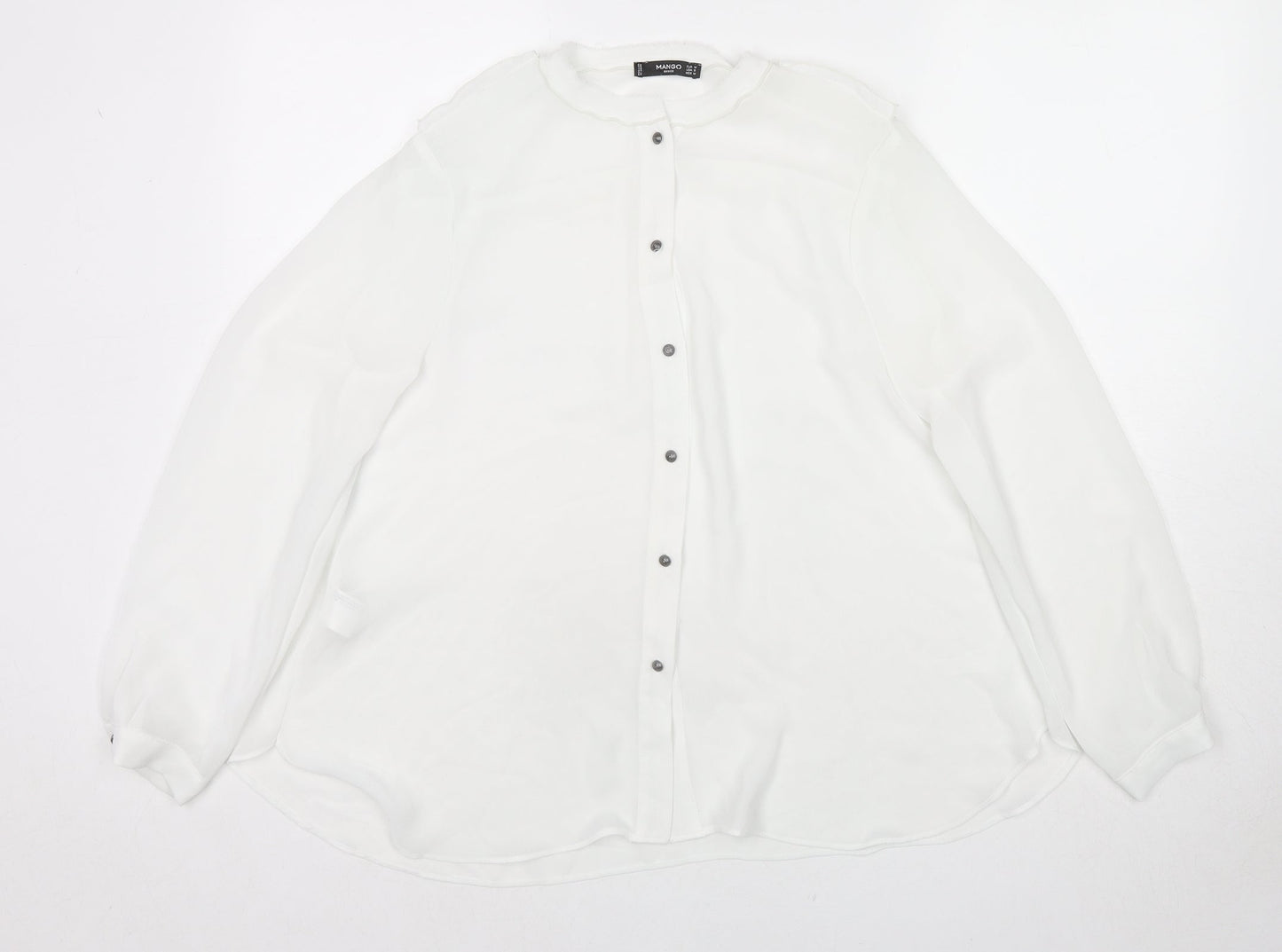 Mango Womens White Polyester Basic Button-Up Size M Round Neck