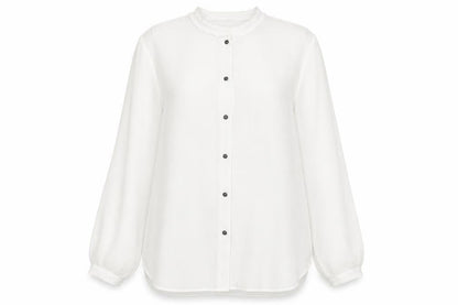 Mango Womens White Polyester Basic Button-Up Size M Round Neck