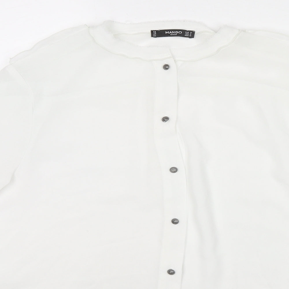 Mango Womens White Polyester Basic Button-Up Size M Round Neck