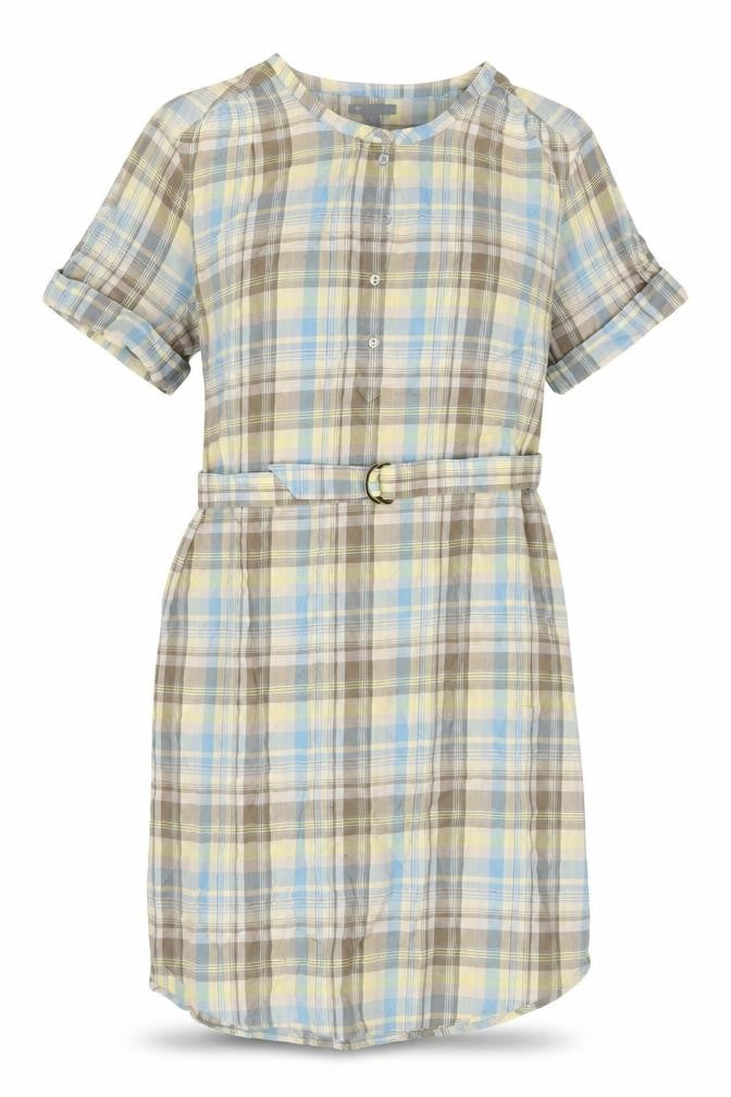 Gap Womens Beige Check Cotton Shirt Dress Size 12 Round Neck Button