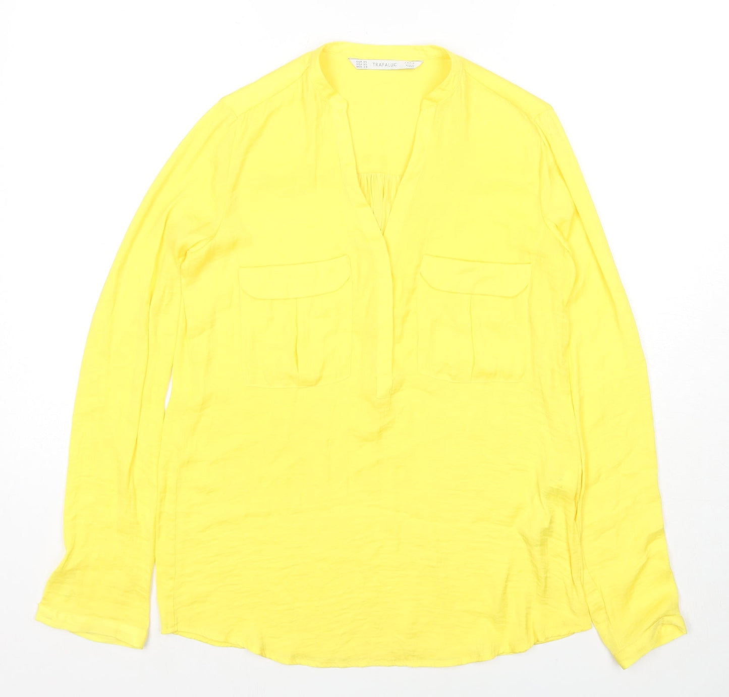 Zara Womens Yellow Polyester Basic Button-Up Size XS V-Neck