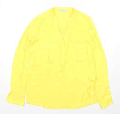 Zara Womens Yellow Polyester Basic Button-Up Size XS V-Neck
