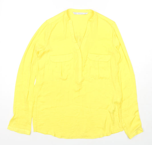 Zara Womens Yellow Polyester Basic Button-Up Size XS V-Neck