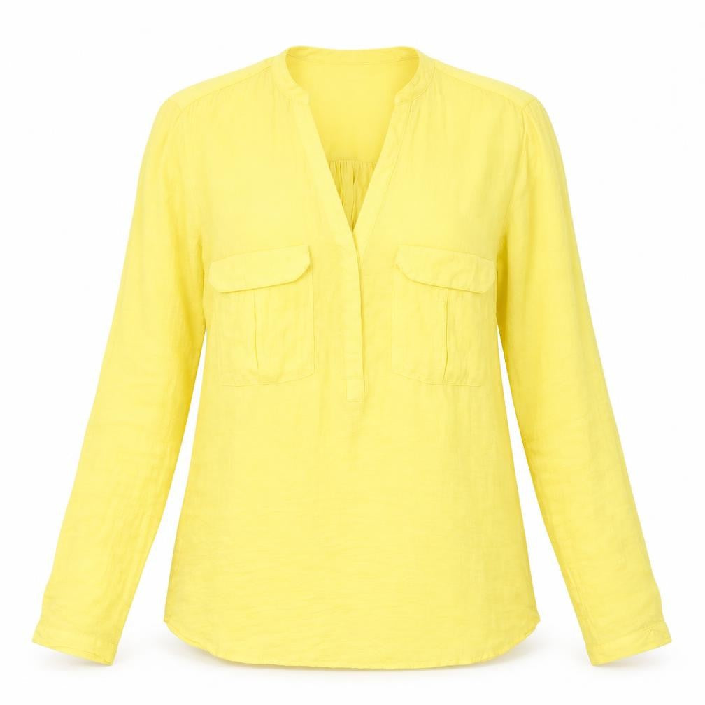 Zara Womens Yellow Polyester Basic Button-Up Size XS V-Neck