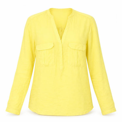 Zara Womens Yellow Polyester Basic Button-Up Size XS V-Neck