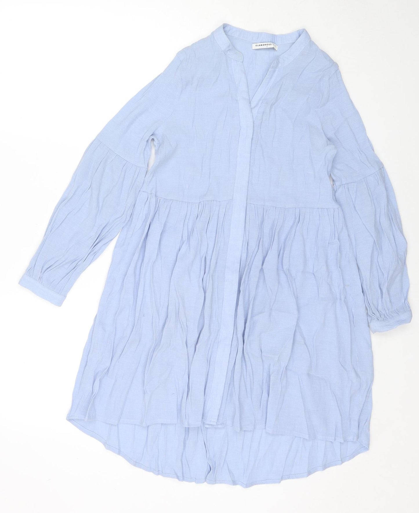 Glamorous Womens Blue Viscose Shirt Dress Size 8 V-Neck Button