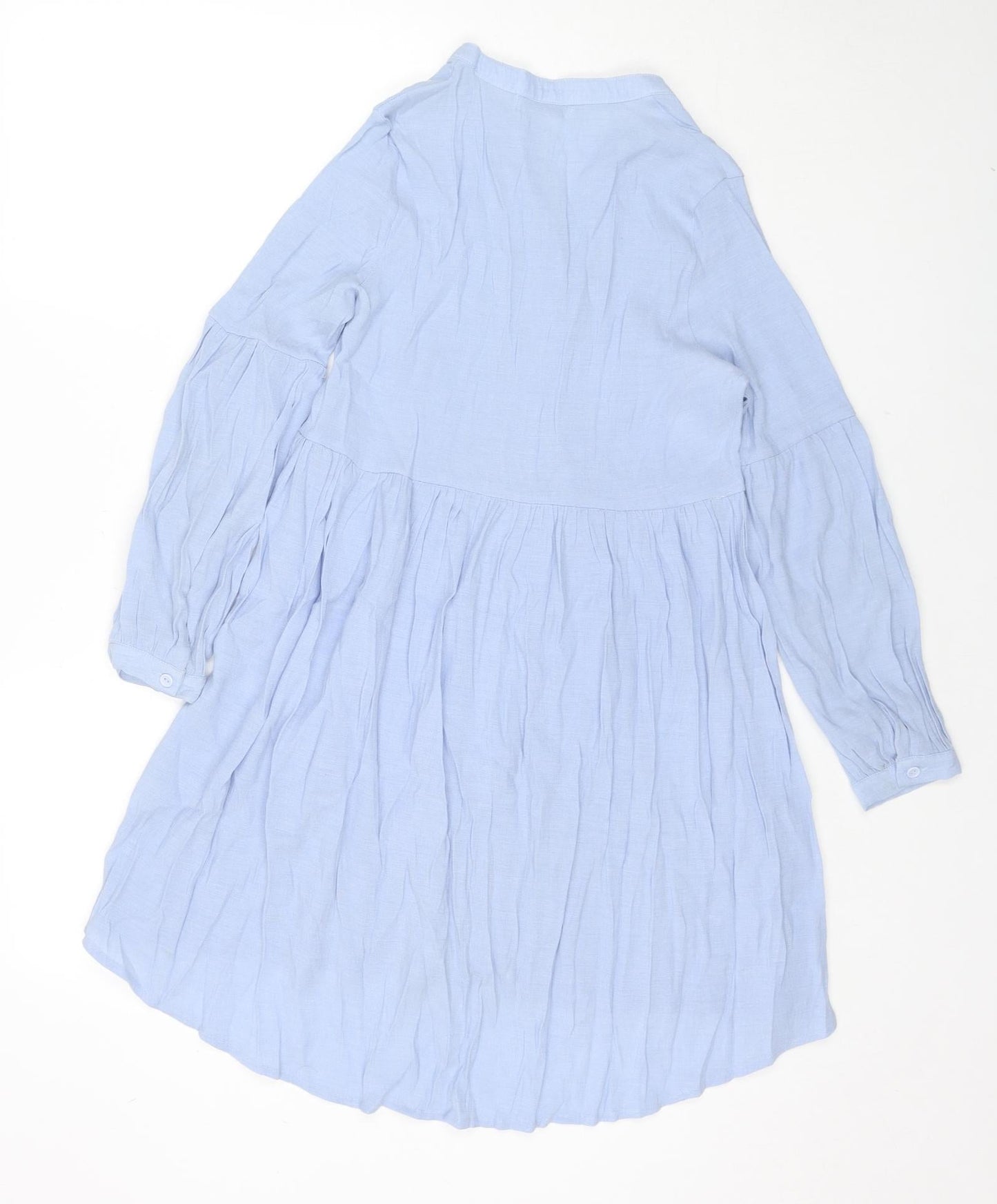 Glamorous Womens Blue Viscose Shirt Dress Size 8 V-Neck Button