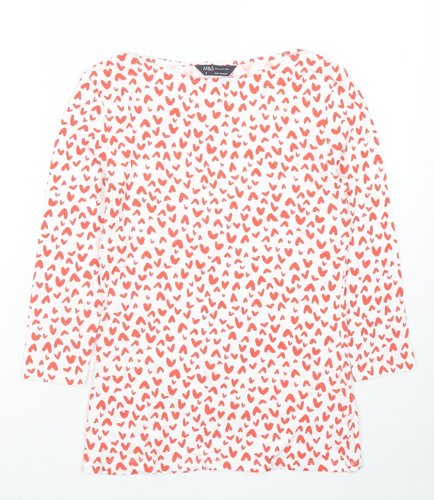 Marks and Spencer Womens Multicoloured Geometric Cotton Basic T-Shirt Size 8 Boat Neck - Hearts