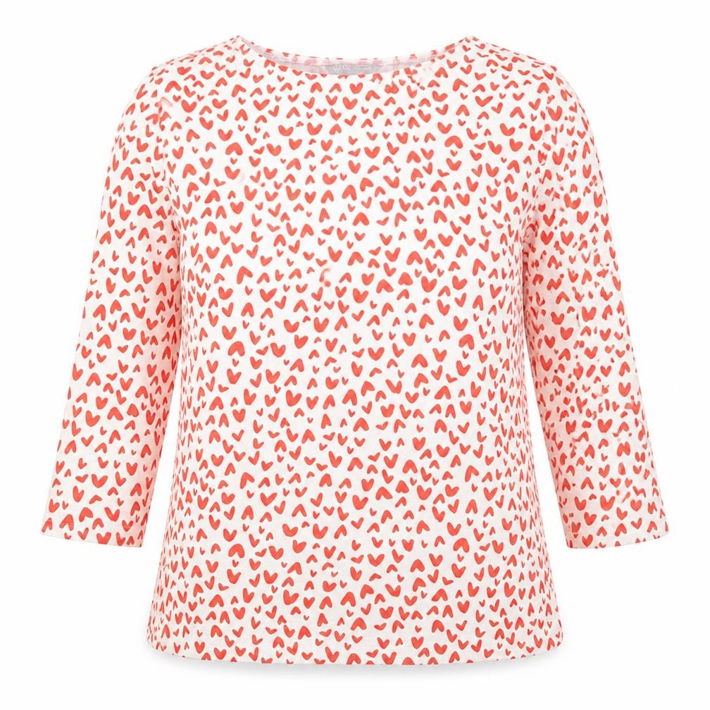 Marks & Spencer Womens Multicoloured Geometric Cotton Basic T-Shirt Size 10 Boat Neck - Hearts