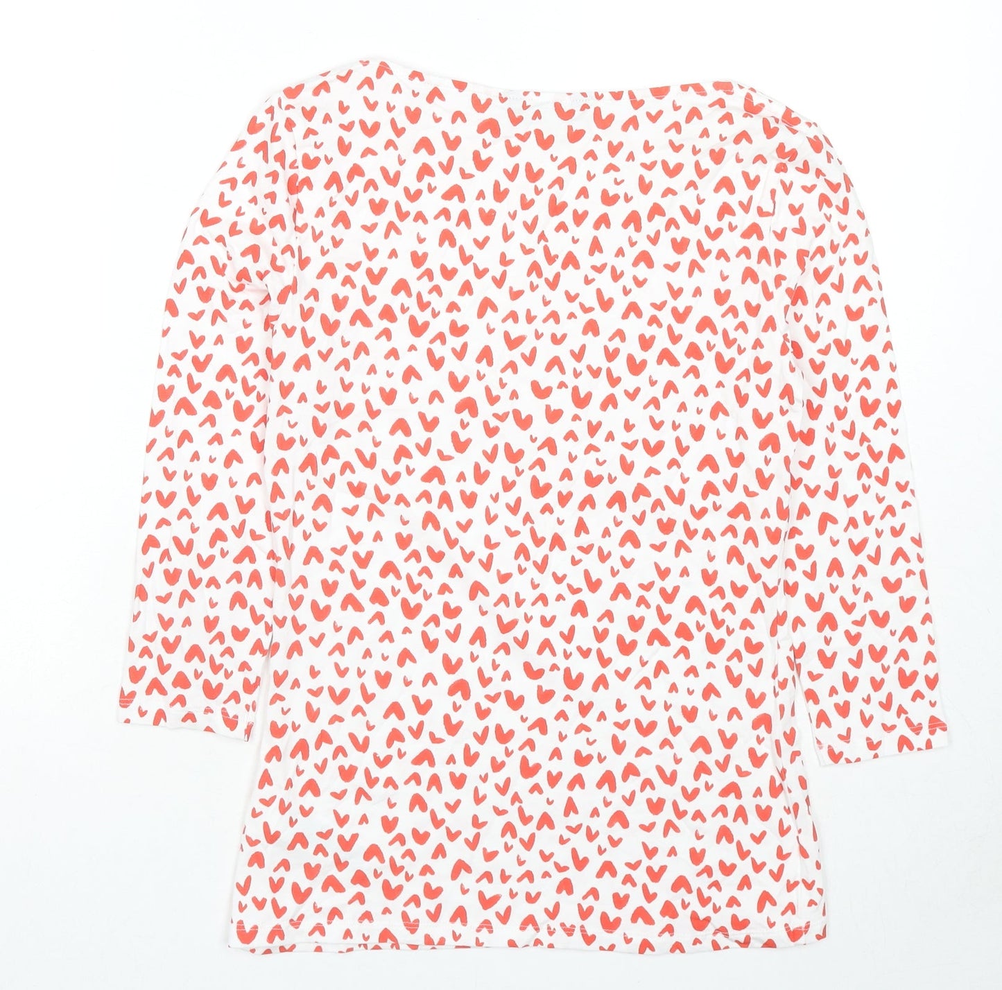 Marks and Spencer Womens Multicoloured Geometric Cotton Basic T-Shirt Size 10 Boat Neck - Hearts
