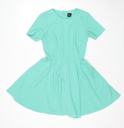 Additional front view of ASOS women’s green polyester fit & flare, size UK 8, round neck pullover