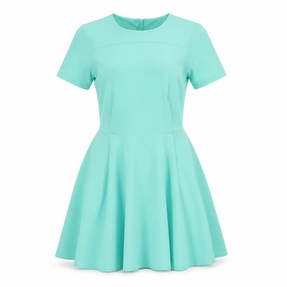 Front view of ASOS women’s green polyester fit & flare, size UK 8, round neck pullover