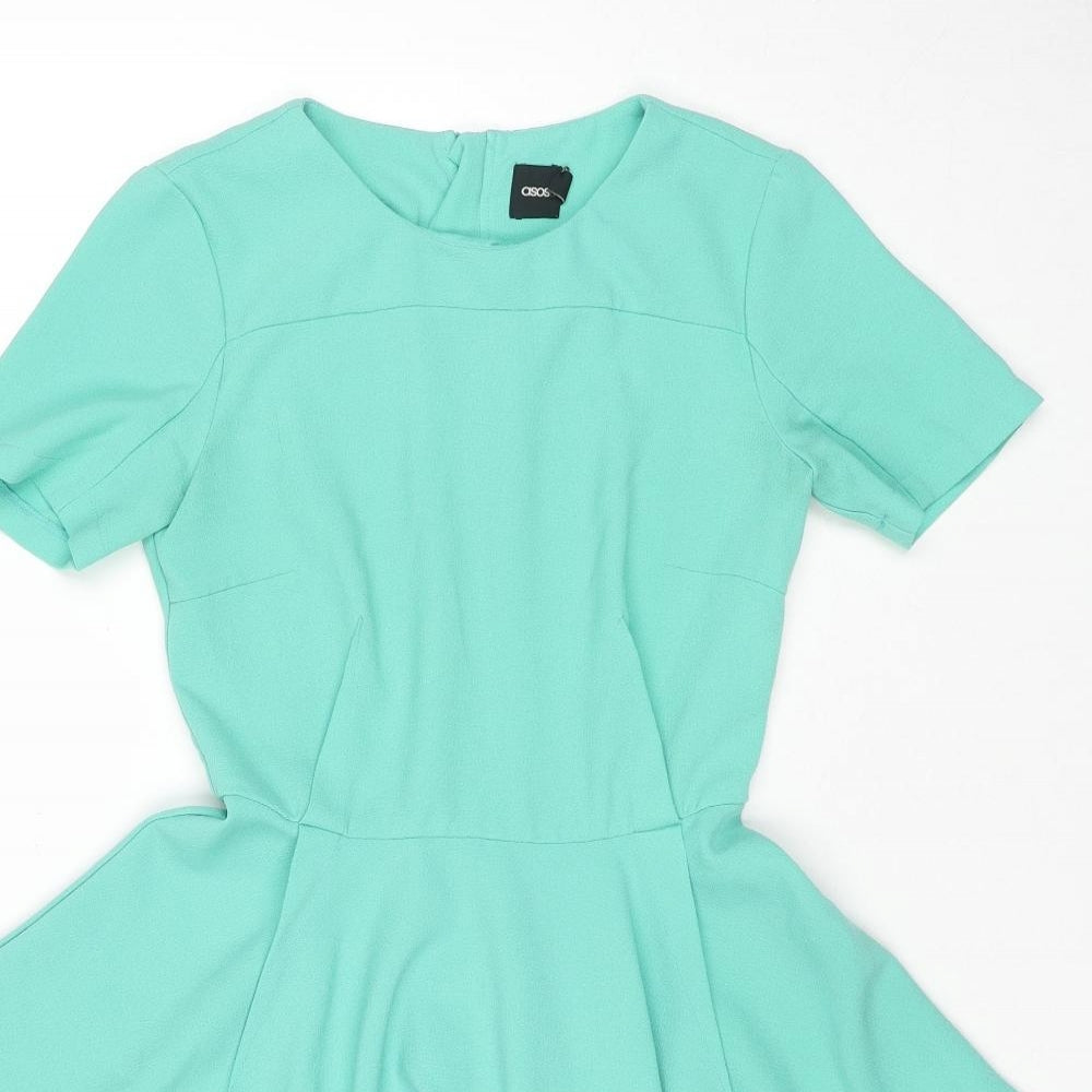ASOS Womens Green Polyester Fit & Flare Size 8 Round Neck Pullover