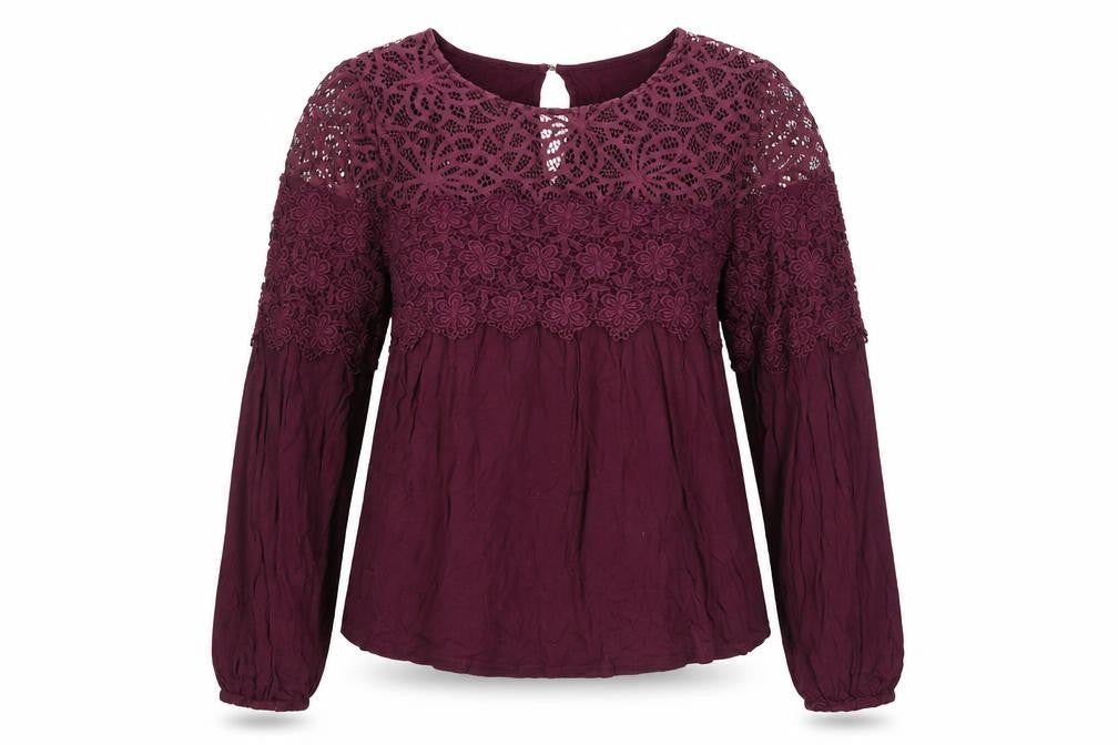 Oasis Womens Purple Viscose Basic Button-Up Size S Round Neck - Lace Detail