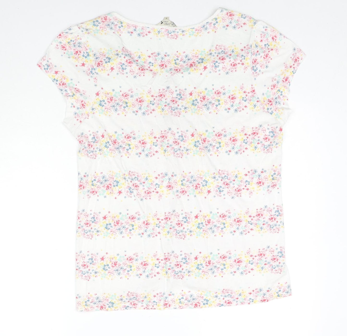 M&Co Womens White Floral Cotton Basic T-Shirt Size 18 Scoop Neck