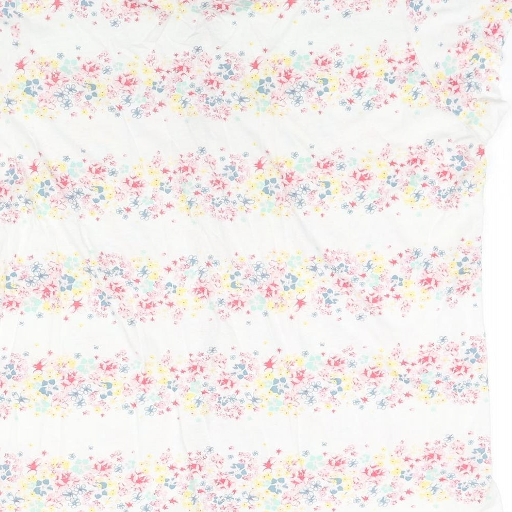 M&Co Womens White Floral Cotton Basic T-Shirt Size 18 Scoop Neck