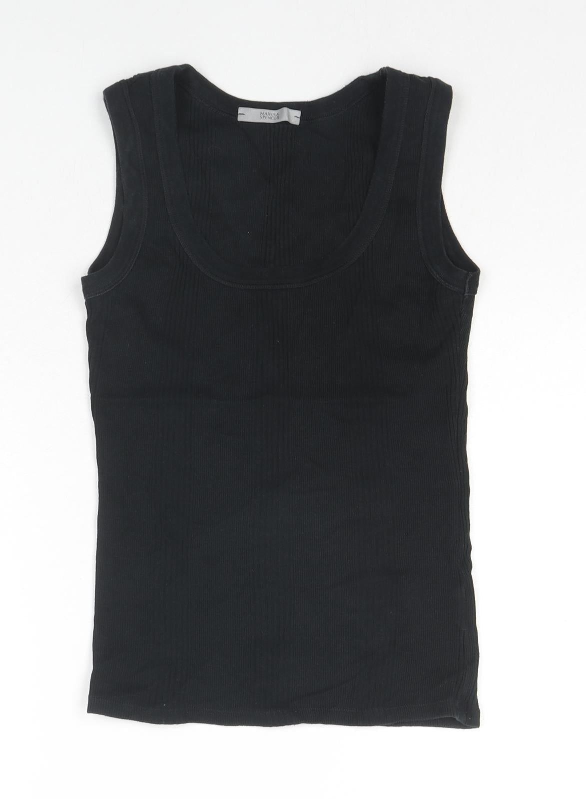 Marks and Spencer Womens Black Cotton Basic Tank Size S Round Neck