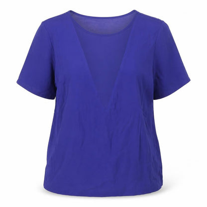 Warehouse Womens Blue Polyester Basic Blouse Size 12 Round Neck