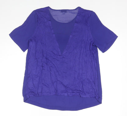 Warehouse Womens Blue Polyester Basic Blouse Size 12 Round Neck