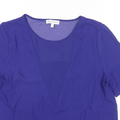 Warehouse Womens Blue Polyester Basic Blouse Size 12 Round Neck