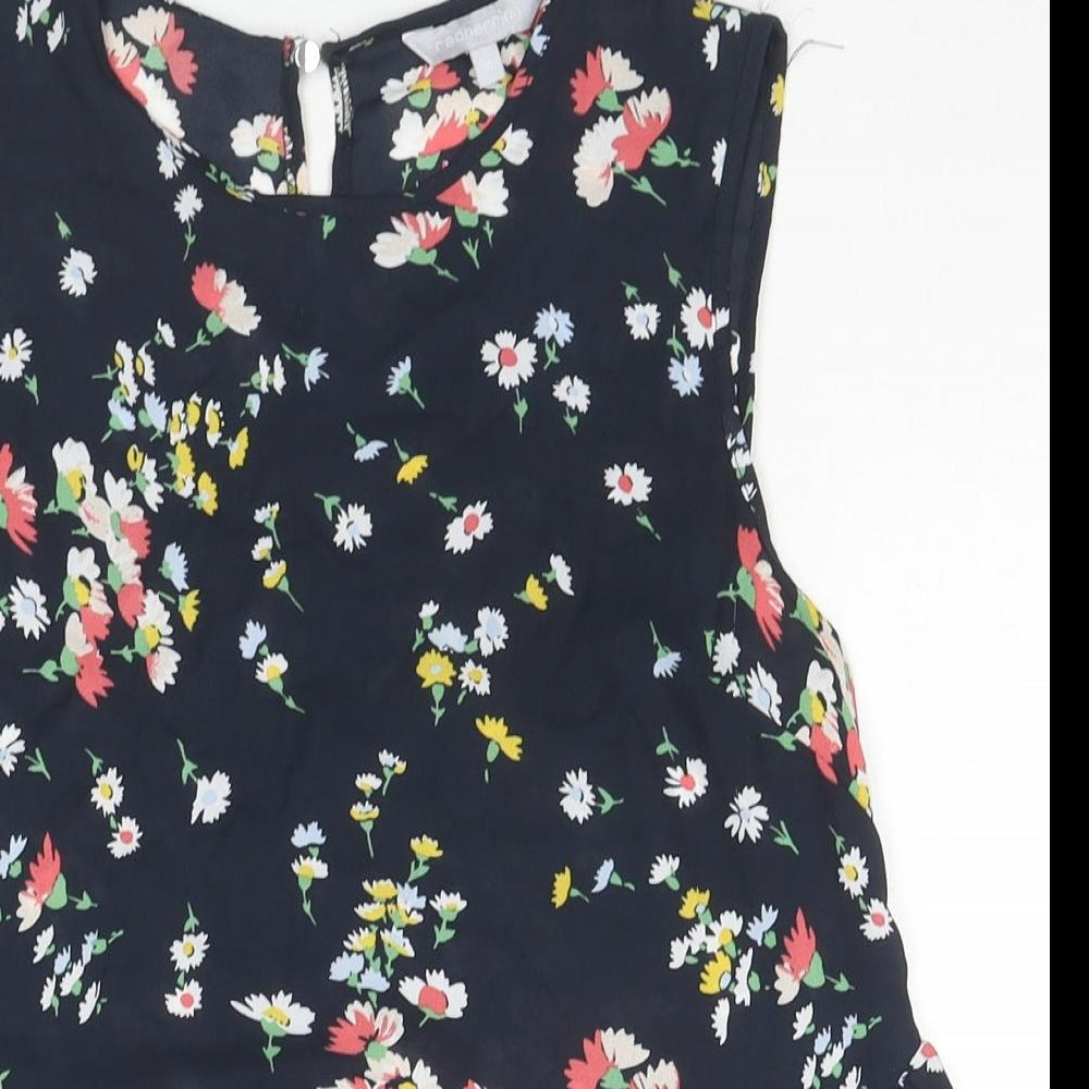 Red Herring Womens Blue Floral Polyester Basic Tank Size 10 Round Neck