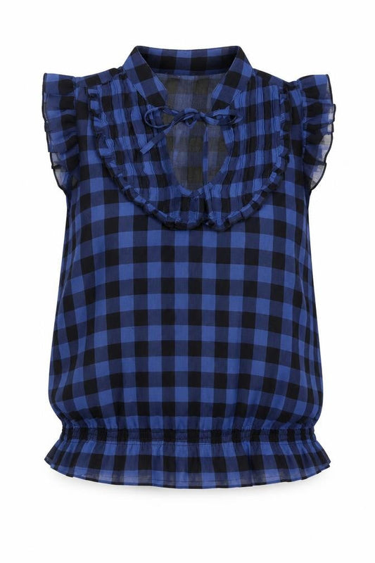 ValleyGirl Womens Blue Check Polyester Basic Blouse Size 6 V-Neck