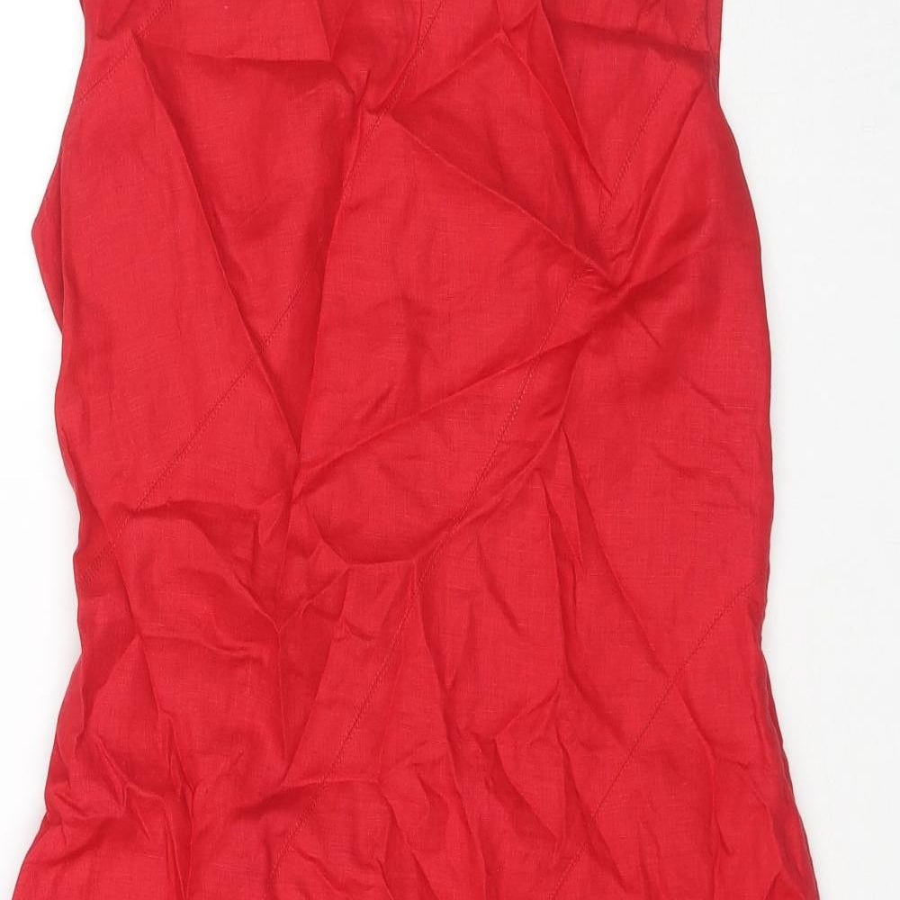 Maggy London Womens Red Linen A-Line Size 8 Boat Neck Pullover