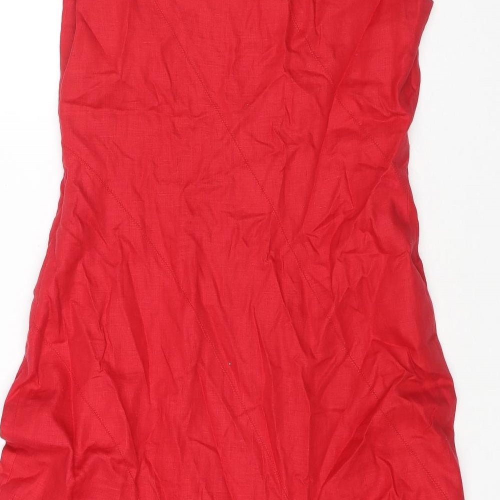 Maggy London Womens Red Linen A-Line Size 8 Boat Neck Pullover