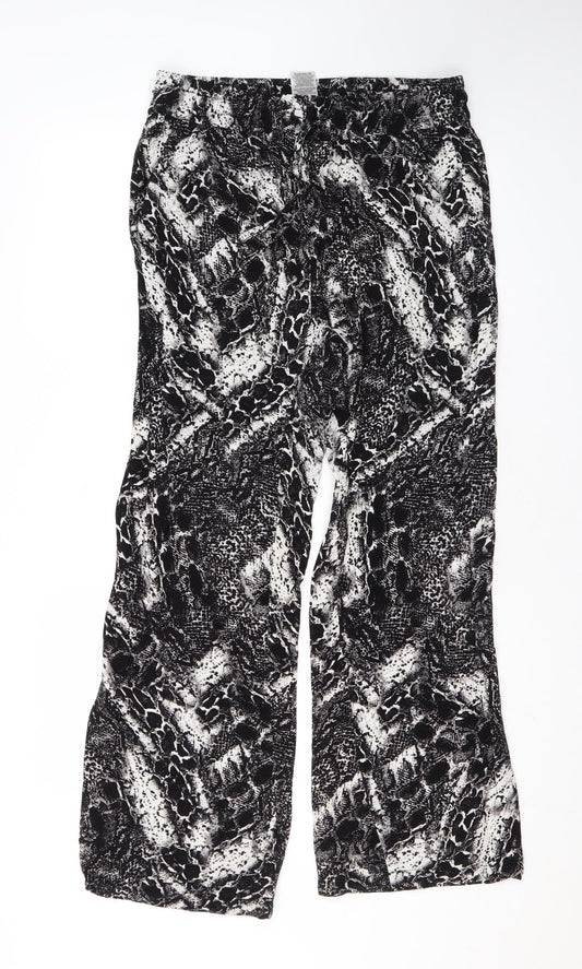 Joan Vass Womens Black Animal Print Viscose Trousers Size M L29 in Regular Drawstring - Snake Skin Print