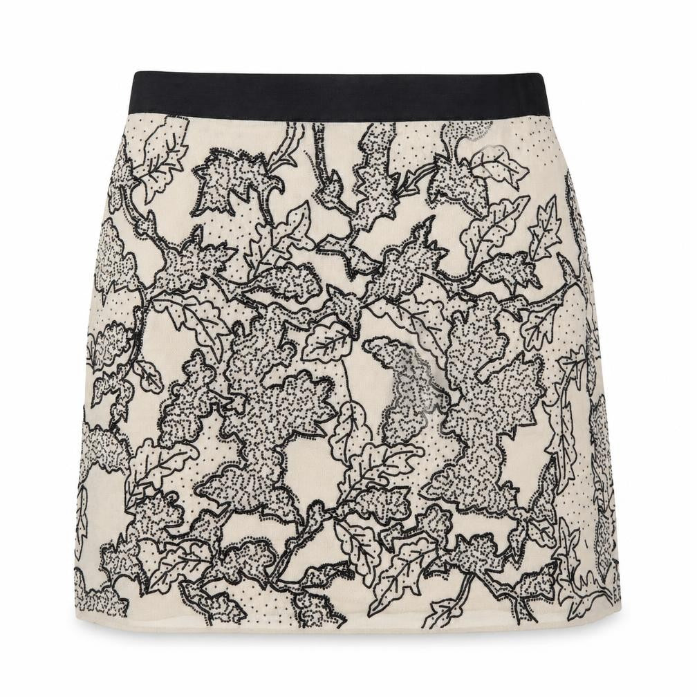 Modern Rarity Womens Beige Geometric Polyester A-Line Skirt Size 14 Zip - Beading