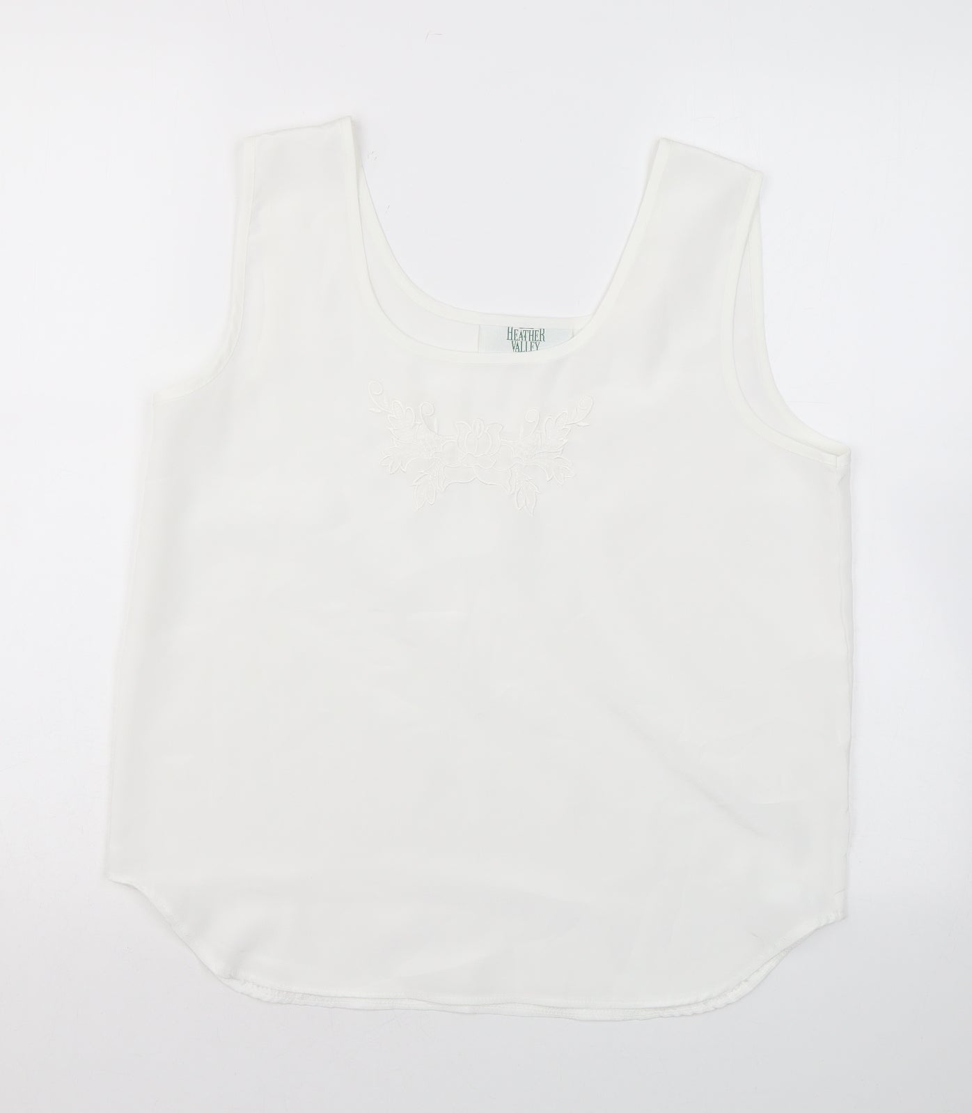Heather Valley Womens White Polyester Basic Tank Size 12 Scoop Neck - Embroidery