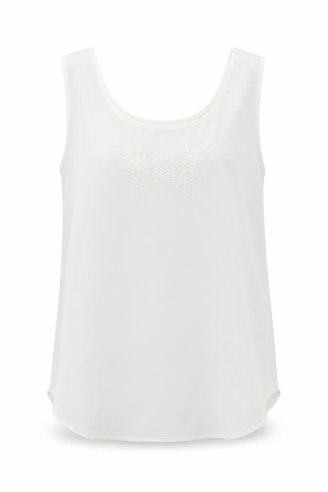 Heather Valley Womens White Polyester Basic Tank Size 12 Scoop Neck - Embroidery