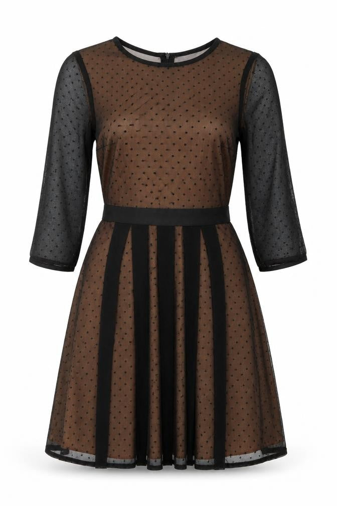 H&M Womens Black Polka Dot Polyester Skater Dress Size 4 Round Neck Zip