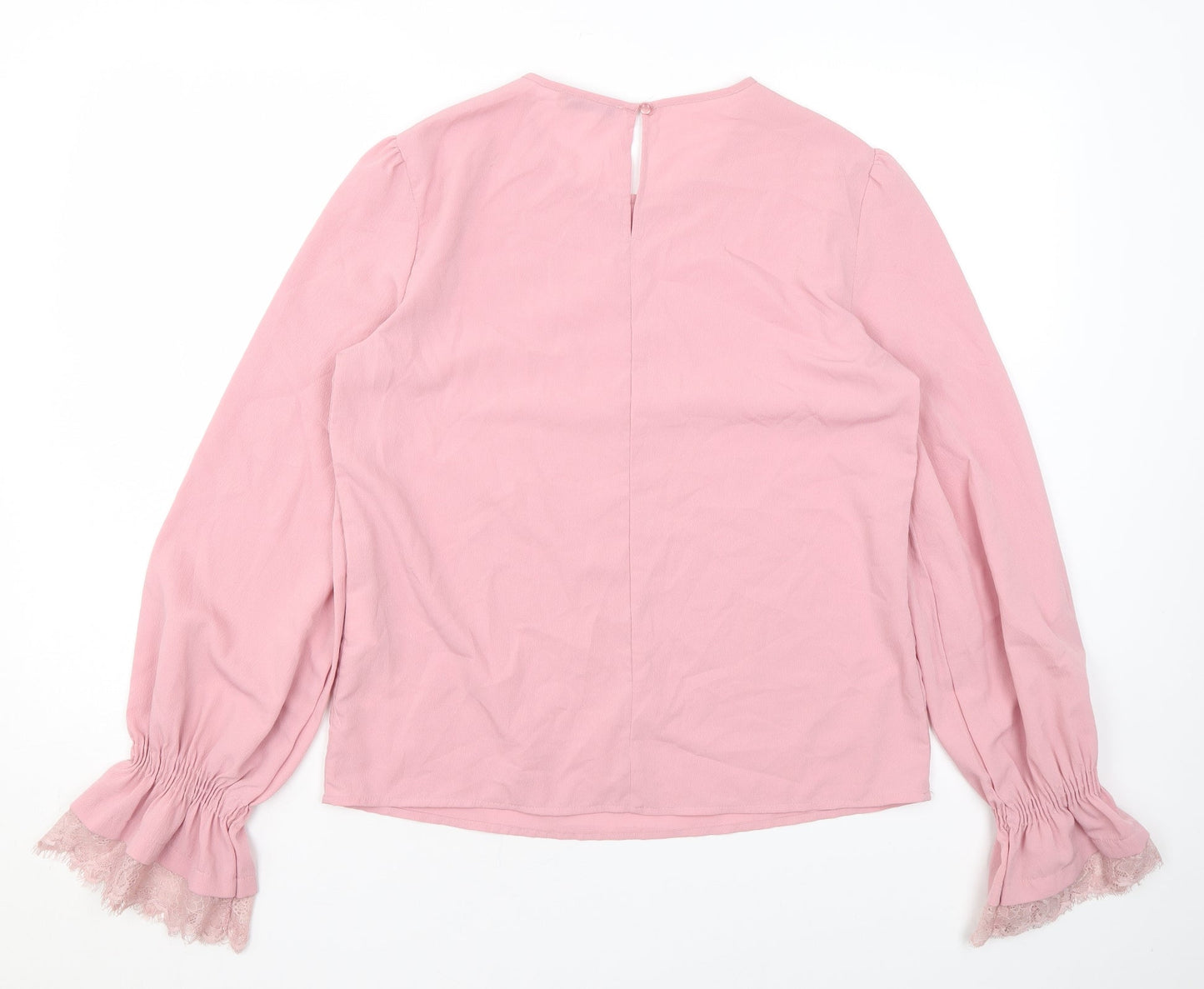 Pieces Womens Pink Polyester Basic Blouse Size S Round Neck - Lace
