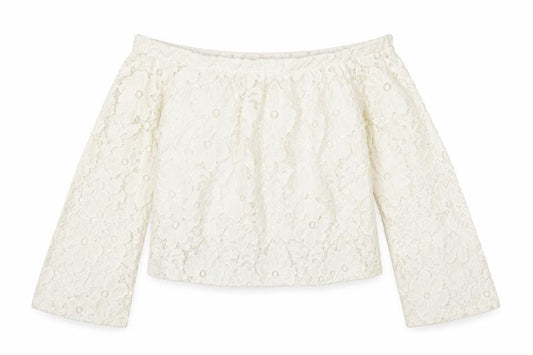 River Island Womens Ivory Floral Nylon Basic Blouse Size 8 Off the Shoulder - Lace
