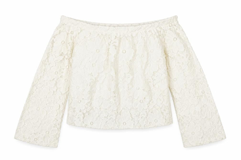 River Island Womens Ivory Floral Nylon Basic Blouse Size 8 Off the Shoulder - Lace