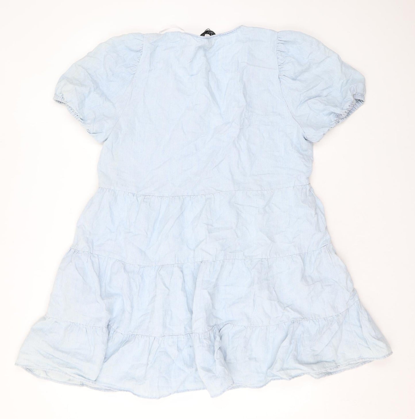 Zara Womens Blue Cotton A-Line Size L V-Neck Pullover