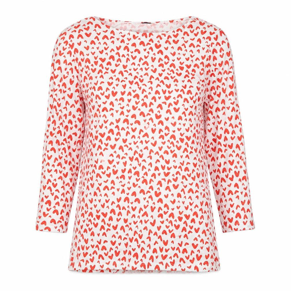 Marks & Spencer Womens White Geometric Cotton Basic Blouse Size 8 Boat Neck - Heart print