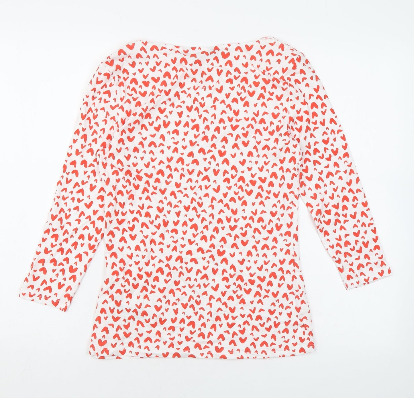 Marks and Spencer Womens White Geometric Cotton Basic Blouse Size 8 Boat Neck - Heart print