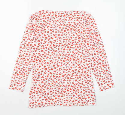 Marks & Spencer Womens White Geometric Cotton Basic Blouse Size 8 Boat Neck - Heart print