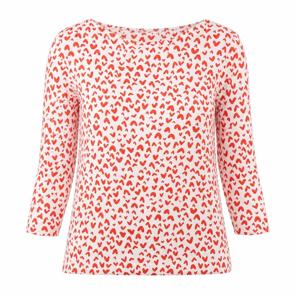 Marks & Spencer Womens White Geometric Cotton Basic Blouse Size 10 Boat Neck - Heart print